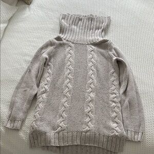 Cozy Gray Cable Knit Turtleneck Sweater